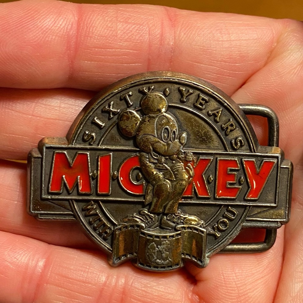 Mickey Mouse Sixty Years With You Vintage 1987 Belt Buckle.